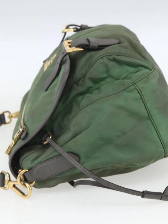 PRADA Shoulder Bag Nylon Green Gold Auth - Picture 4 of 16